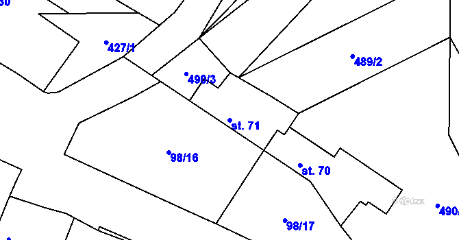 Parcela st. 71 v KÚ Mořina, Katastrální mapa
