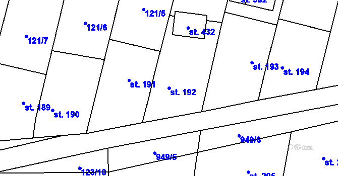 Parcela st. 192 v KÚ Mořina, Katastrální mapa