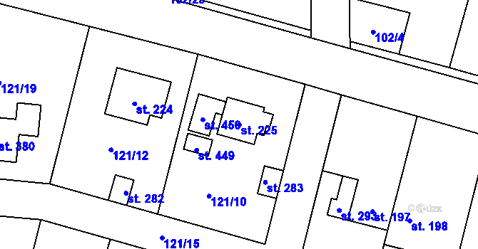 Parcela st. 225 v KÚ Mořina, Katastrální mapa