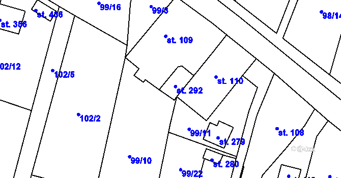 Parcela st. 292 v KÚ Mořina, Katastrální mapa