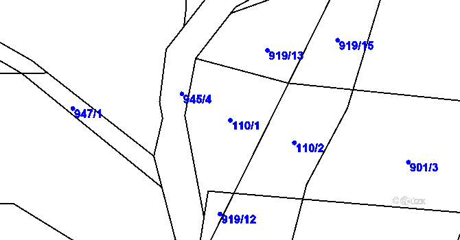 Parcela st. 110/1 v KÚ Mořina, Katastrální mapa