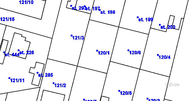 Parcela st. 120/1 v KÚ Mořina, Katastrální mapa