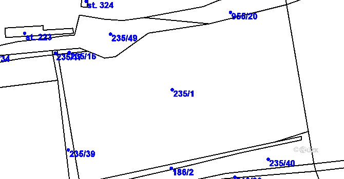 Parcela st. 235/1 v KÚ Mořina, Katastrální mapa