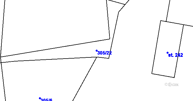 Parcela st. 305/22 v KÚ Mořina, Katastrální mapa