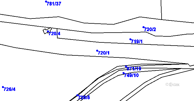 Parcela st. 720/1 v KÚ Mořina, Katastrální mapa
