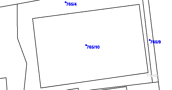 Parcela st. 765/10 v KÚ Mořina, Katastrální mapa