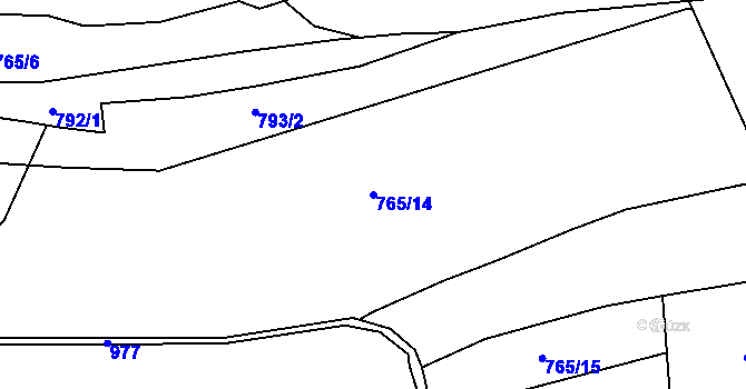 Parcela st. 765/14 v KÚ Mořina, Katastrální mapa