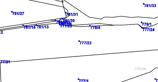 Parcela st. 777/22 v KÚ Mořina, Katastrální mapa