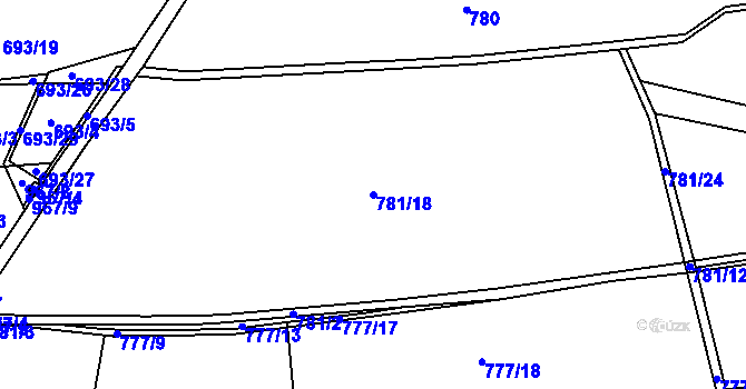 Parcela st. 781/18 v KÚ Mořina, Katastrální mapa