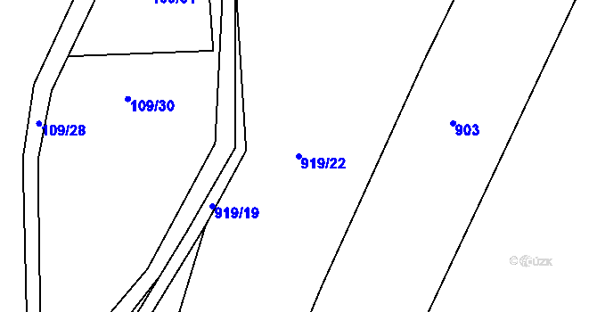 Parcela st. 919/22 v KÚ Mořina, Katastrální mapa
