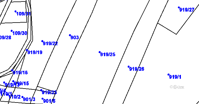 Parcela st. 919/25 v KÚ Mořina, Katastrální mapa