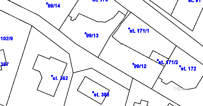 Parcela st. 99/21 v KÚ Mořina, Katastrální mapa