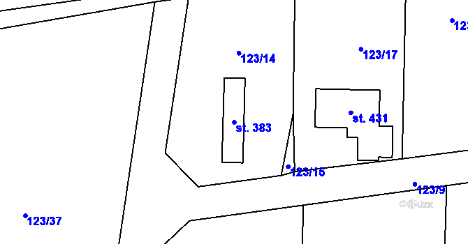 Parcela st. 383 v KÚ Mořina, Katastrální mapa