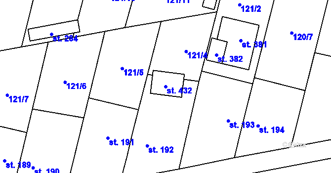 Parcela st. 432 v KÚ Mořina, Katastrální mapa