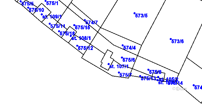 Parcela st. 107/2 v KÚ Mořinka, Katastrální mapa