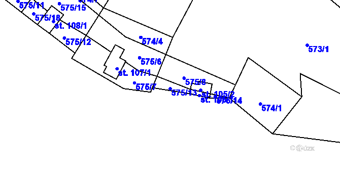 Parcela st. 575/13 v KÚ Mořinka, Katastrální mapa