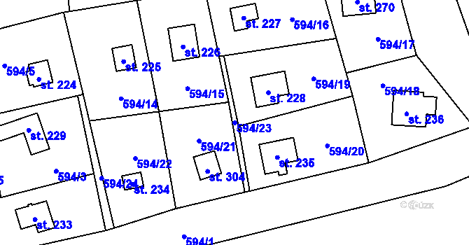 Parcela st. 594/23 v KÚ Mořinka, Katastrální mapa