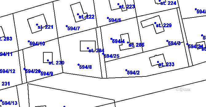 Parcela st. 594/25 v KÚ Mořinka, Katastrální mapa