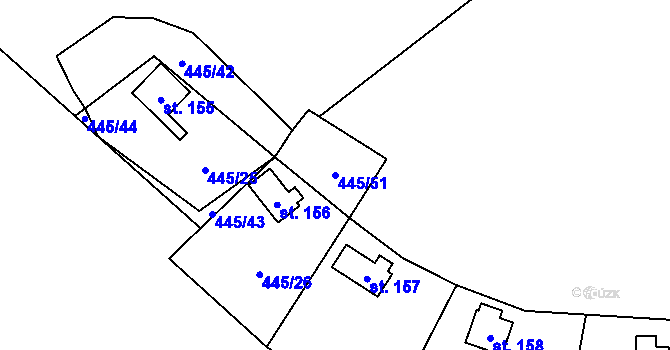 Parcela st. 445/51 v KÚ Mořinka, Katastrální mapa
