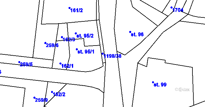 Parcela st. 1198/38 v KÚ Mořkov, Katastrální mapa