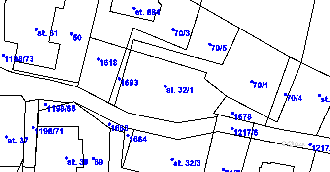 Parcela st. 32/1 v KÚ Mořkov, Katastrální mapa