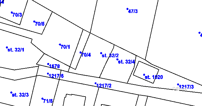 Parcela st. 32/2 v KÚ Mořkov, Katastrální mapa