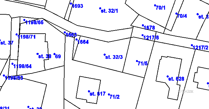 Parcela st. 32/3 v KÚ Mořkov, Katastrální mapa