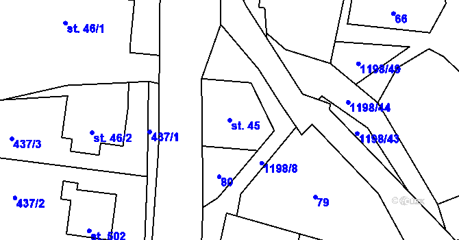 Parcela st. 45 v KÚ Mořkov, Katastrální mapa
