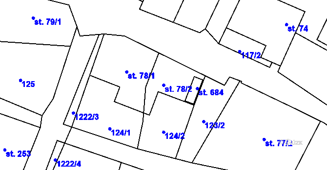 Parcela st. 78/2 v KÚ Mořkov, Katastrální mapa