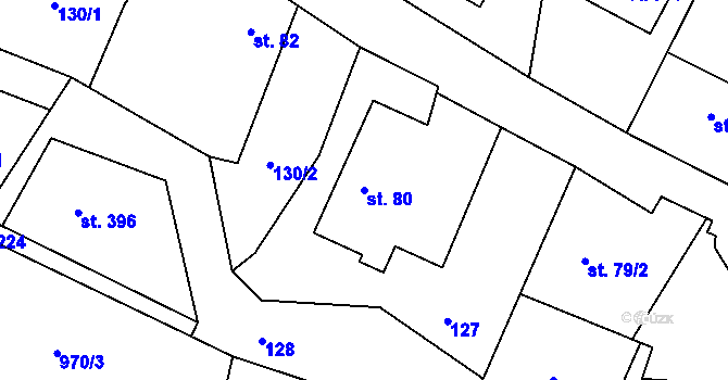 Parcela st. 80 v KÚ Mořkov, Katastrální mapa