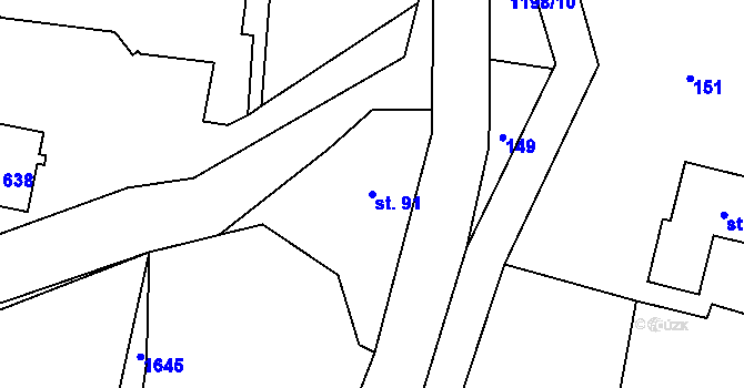Parcela st. 91 v KÚ Mořkov, Katastrální mapa