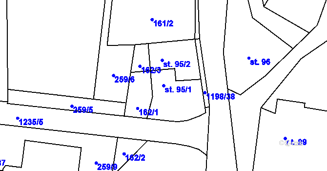 Parcela st. 95/1 v KÚ Mořkov, Katastrální mapa