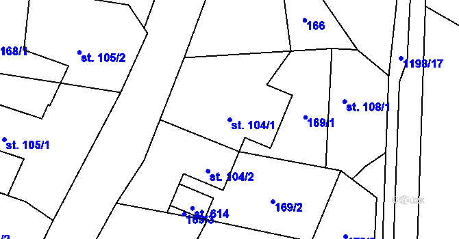 Parcela st. 104/1 v KÚ Mořkov, Katastrální mapa