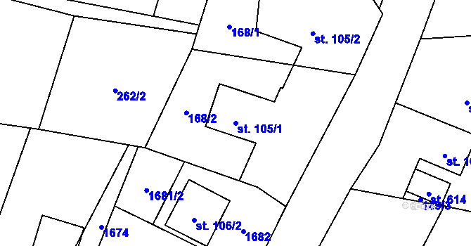 Parcela st. 105/1 v KÚ Mořkov, Katastrální mapa