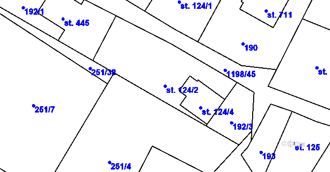 Parcela st. 124/2 v KÚ Mořkov, Katastrální mapa