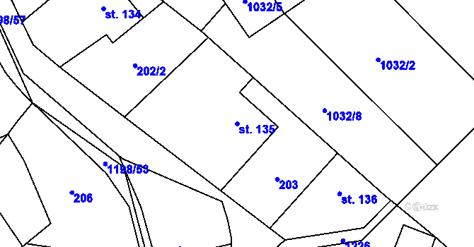 Parcela st. 135 v KÚ Mořkov, Katastrální mapa