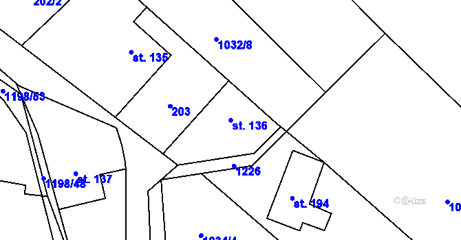 Parcela st. 136 v KÚ Mořkov, Katastrální mapa