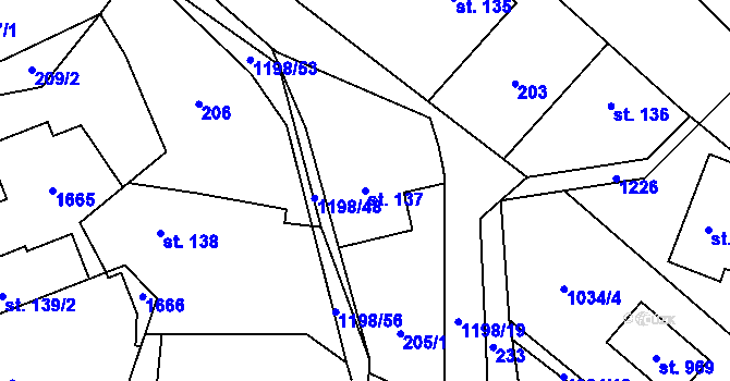 Parcela st. 137 v KÚ Mořkov, Katastrální mapa