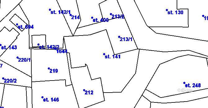 Parcela st. 141 v KÚ Mořkov, Katastrální mapa