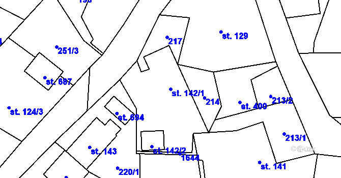 Parcela st. 142/1 v KÚ Mořkov, Katastrální mapa