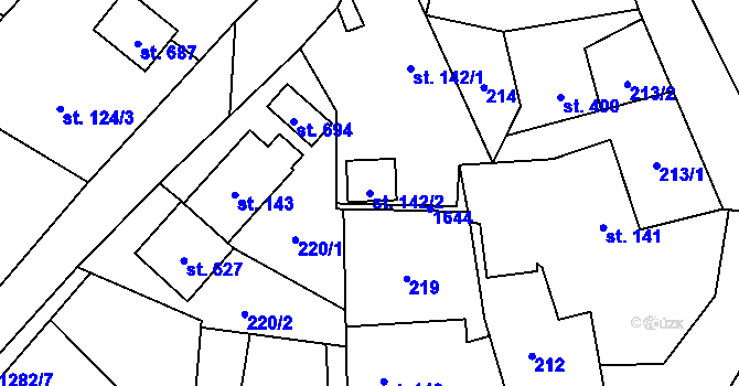 Parcela st. 142/2 v KÚ Mořkov, Katastrální mapa