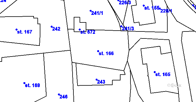 Parcela st. 166 v KÚ Mořkov, Katastrální mapa
