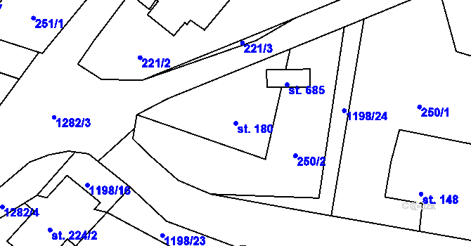 Parcela st. 180 v KÚ Mořkov, Katastrální mapa