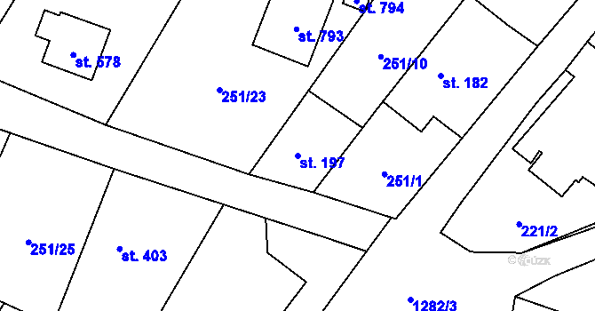 Parcela st. 197 v KÚ Mořkov, Katastrální mapa