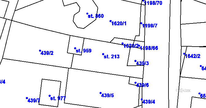 Parcela st. 213 v KÚ Mořkov, Katastrální mapa