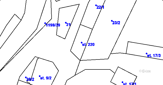 Parcela st. 220 v KÚ Mořkov, Katastrální mapa