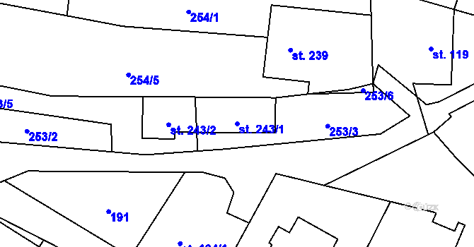 Parcela st. 243/1 v KÚ Mořkov, Katastrální mapa