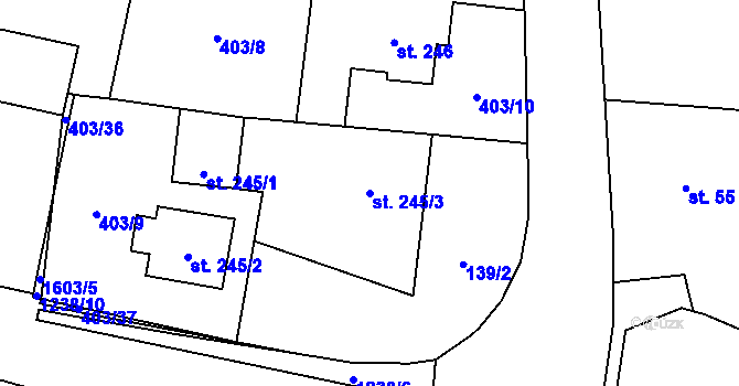 Parcela st. 245/3 v KÚ Mořkov, Katastrální mapa