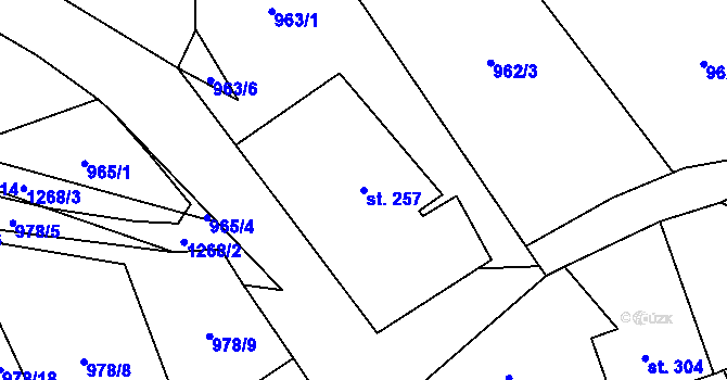 Parcela st. 257 v KÚ Mořkov, Katastrální mapa
