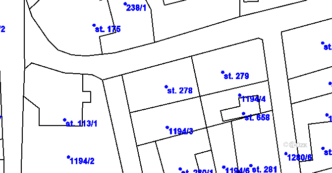 Parcela st. 278 v KÚ Mořkov, Katastrální mapa